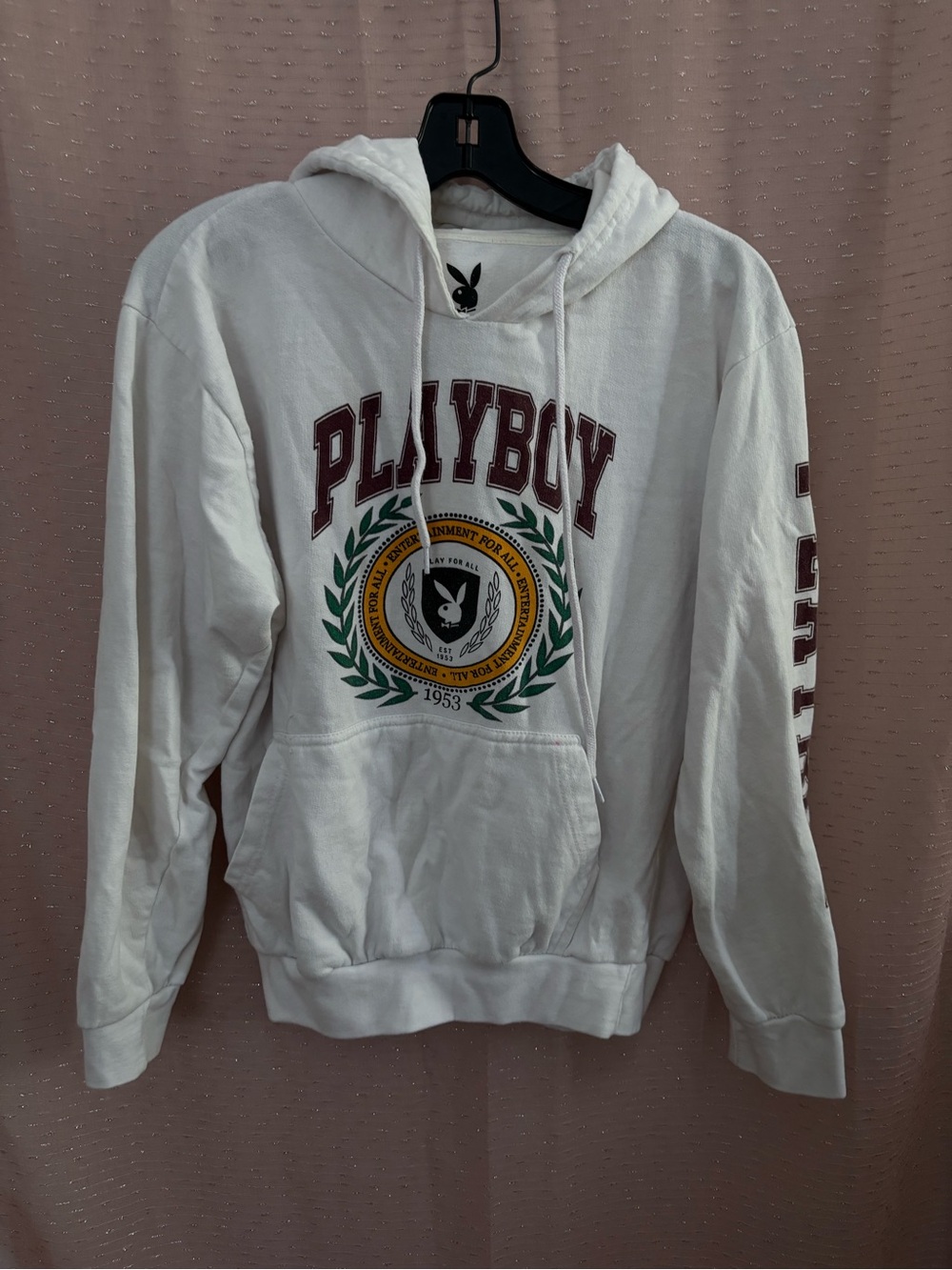PLAYBOY White Hoodie with Maroon Logo and Green Laurel